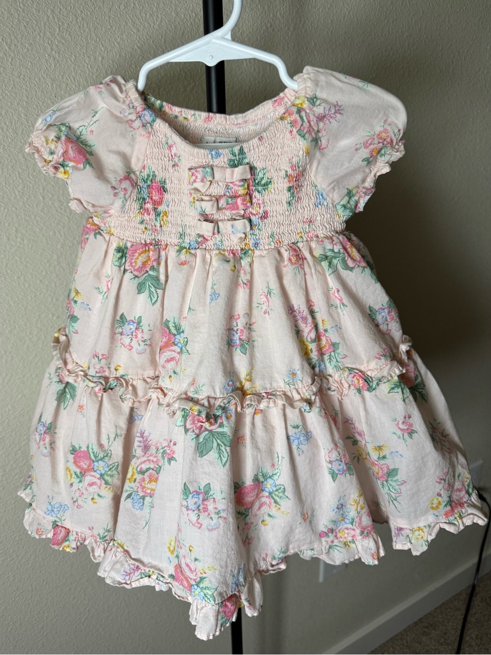Janie and Jack Floral Pink Tiered Dress with Smocking